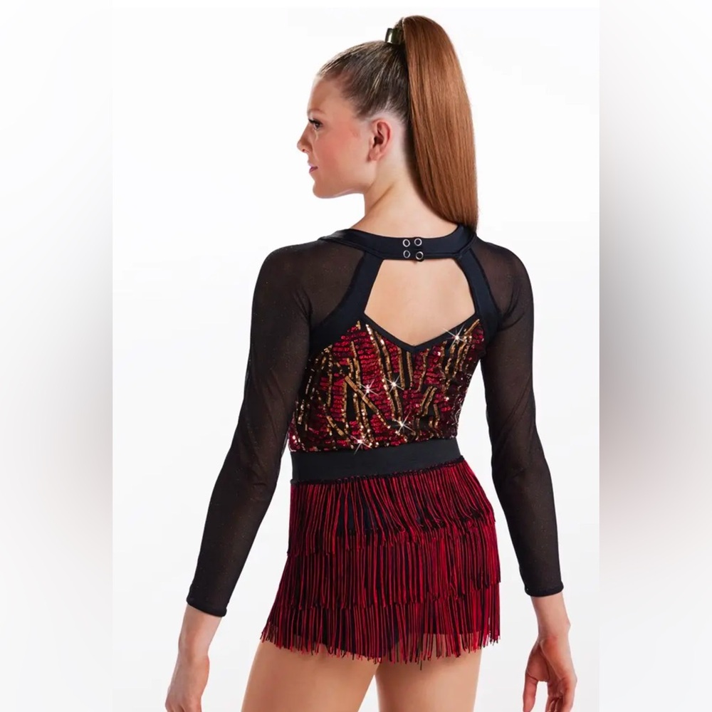 NWT Weissman’s style 12723 in red size SC. Dance recital costume with fringe!